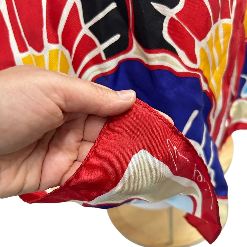 Anne Klein Silk Scarf Nautical Seashell‎ Print Red Blue Coastal Grandma 80s